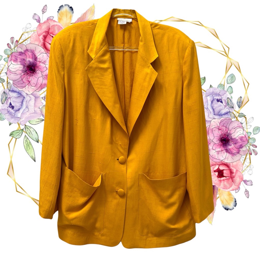 80s 90s Yellow Silk Oversized Boyfriend Blazer Minimalist New Wave Miami Vice